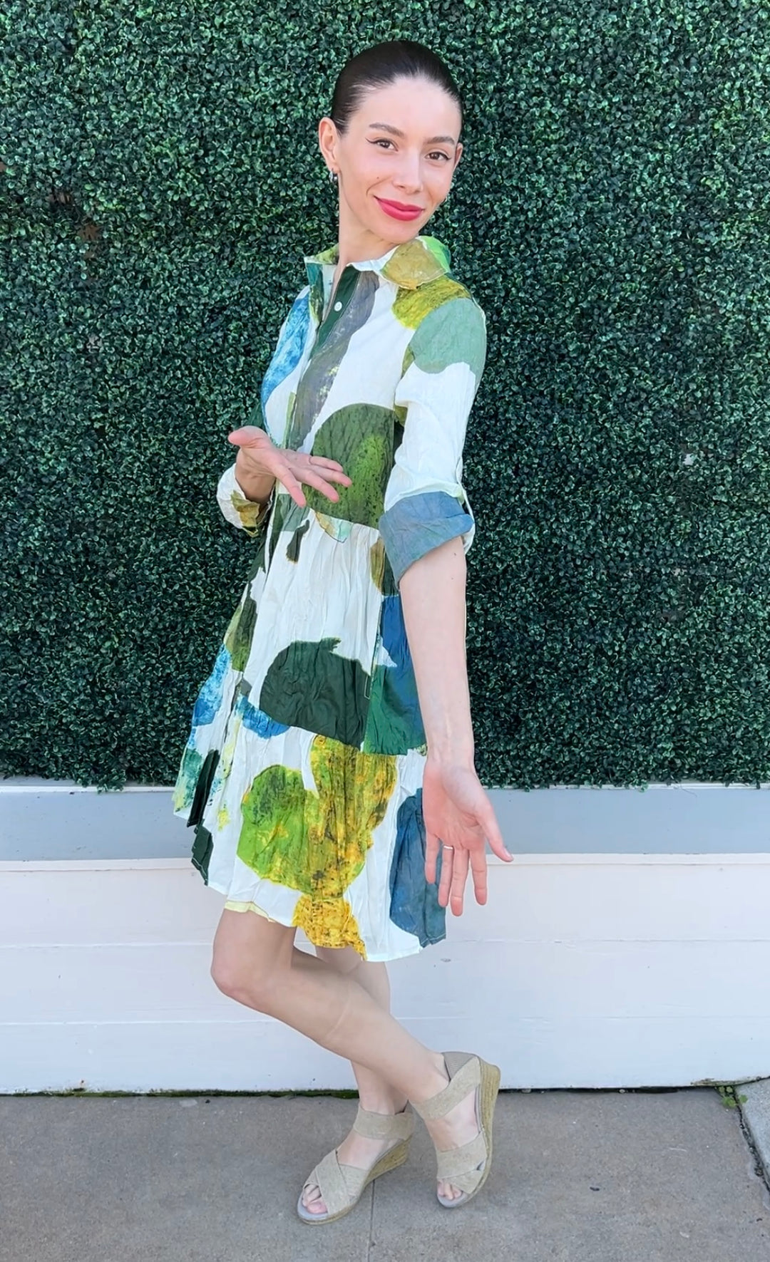 JUNE Leaves Print Tiered Dress 100% cotton Quality Women's Boutique Clothing