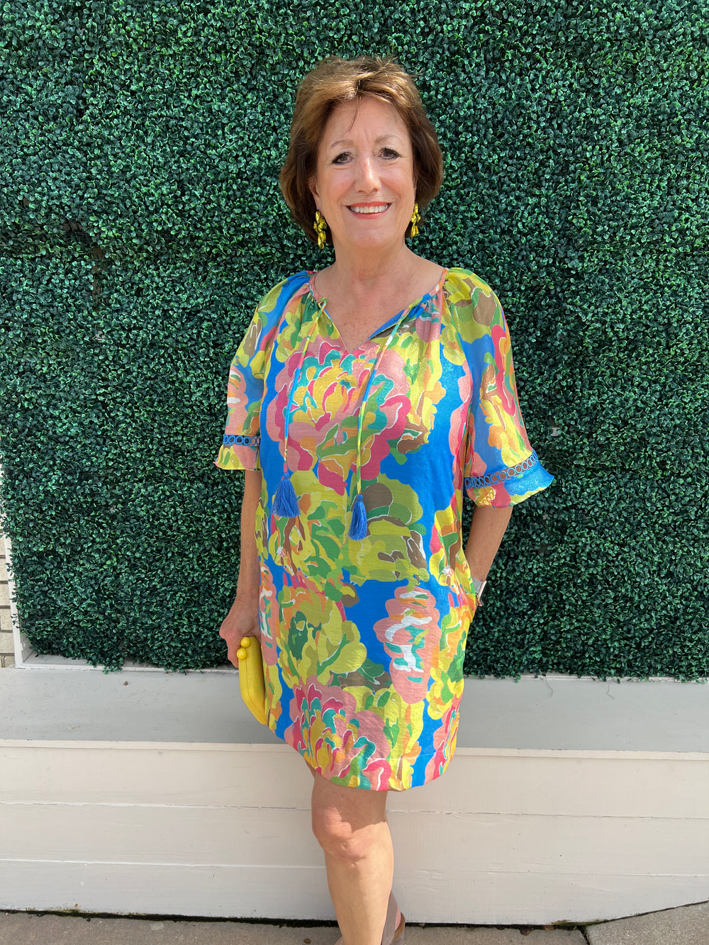 Jungle Floral Print Dress chartreuse pink blue High End Women's Online Boutique Chic