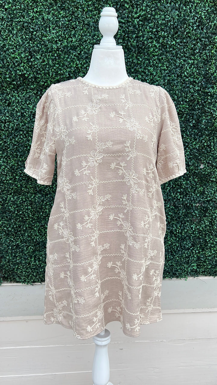 Khaki Embroidered Floral Dress Quality Women&