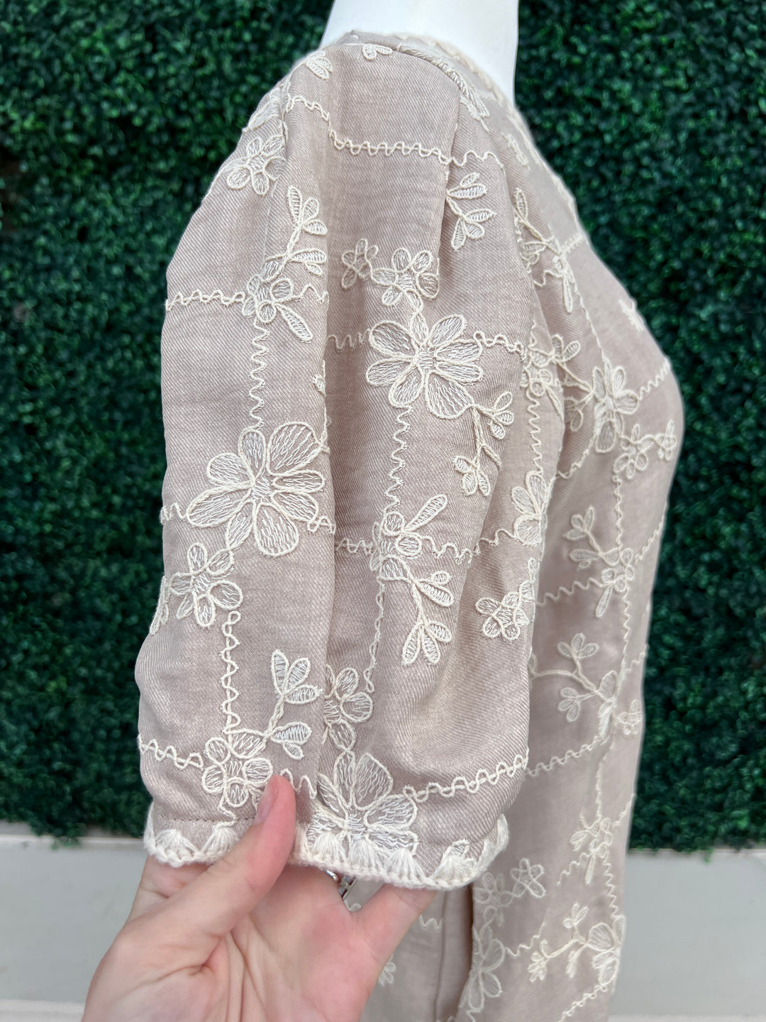 Khaki Embroidered Floral Dress Quality Women&