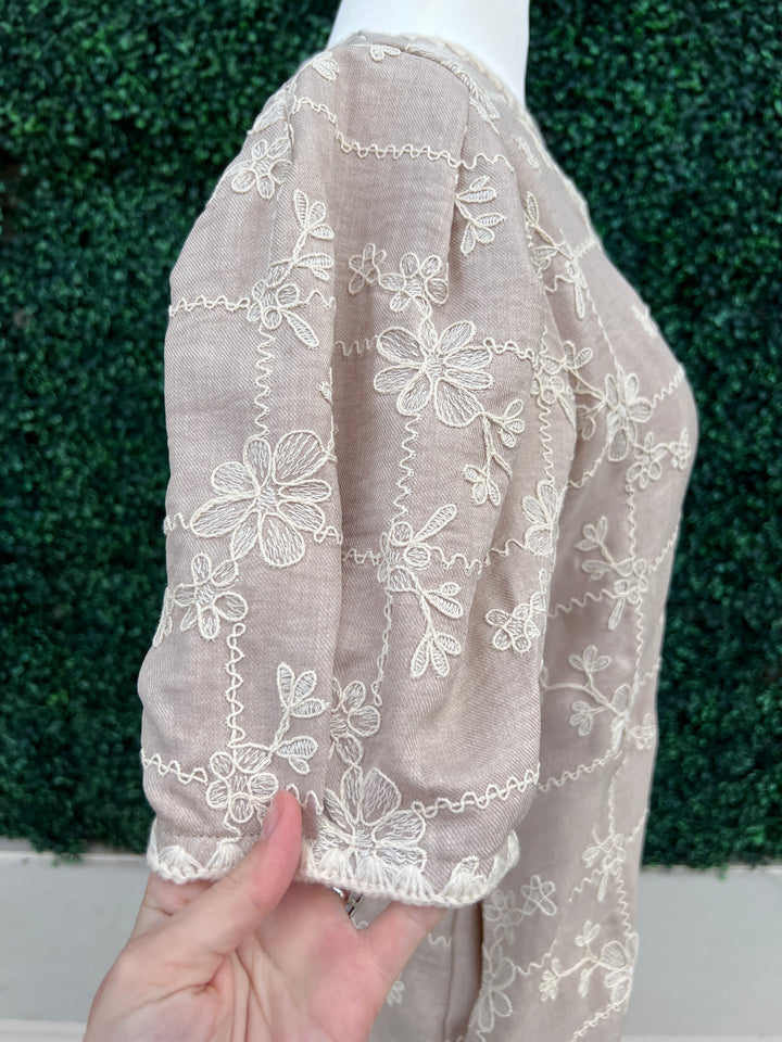 Khaki Embroidered Floral Dress Quality Women&