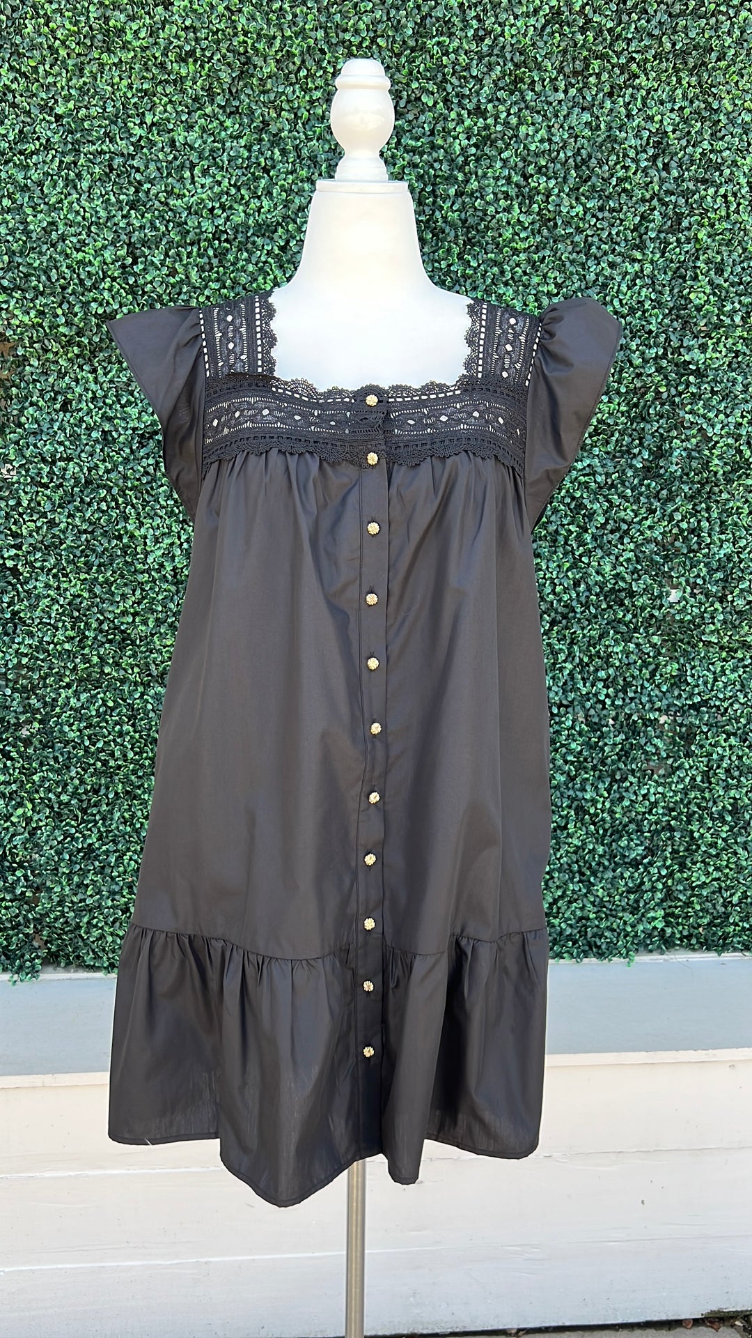 Lace Square Neck Gold Button Dress High end women's online boutique