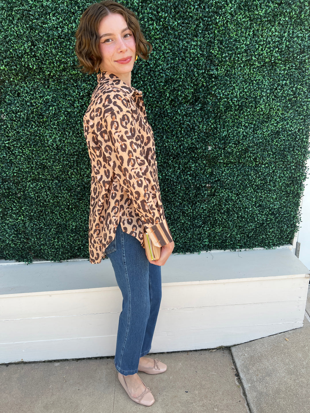 Leopard Button Up Blouse Quality Women&
