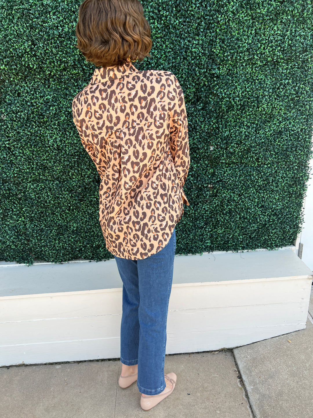 Leopard Button Up Blouse back quality women&