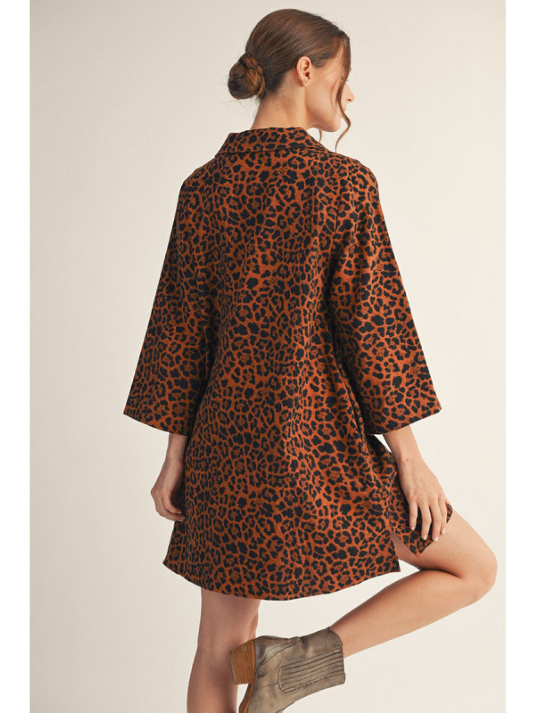 Leopard Print Bell Sleeve Dress Jodifl Women's Boutique v neck long sleeve