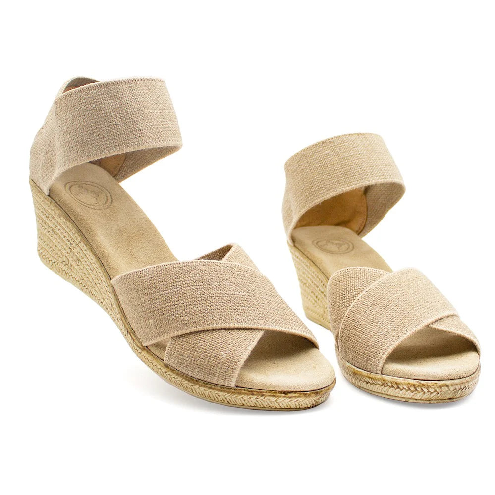 Linen Crisscross Strap Wedge Charleston Shoe Company Boutique cream natural color