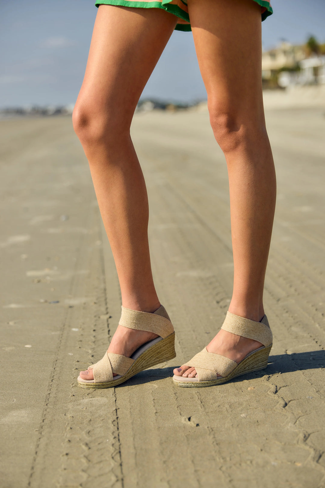 Linen Crisscross Strap Wedge Charleston Shoe Company Boutique cream natural color