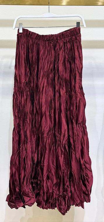 Maroon Satin Crinkle Skirt Milio Milano Inc Fall Winter Skirts
