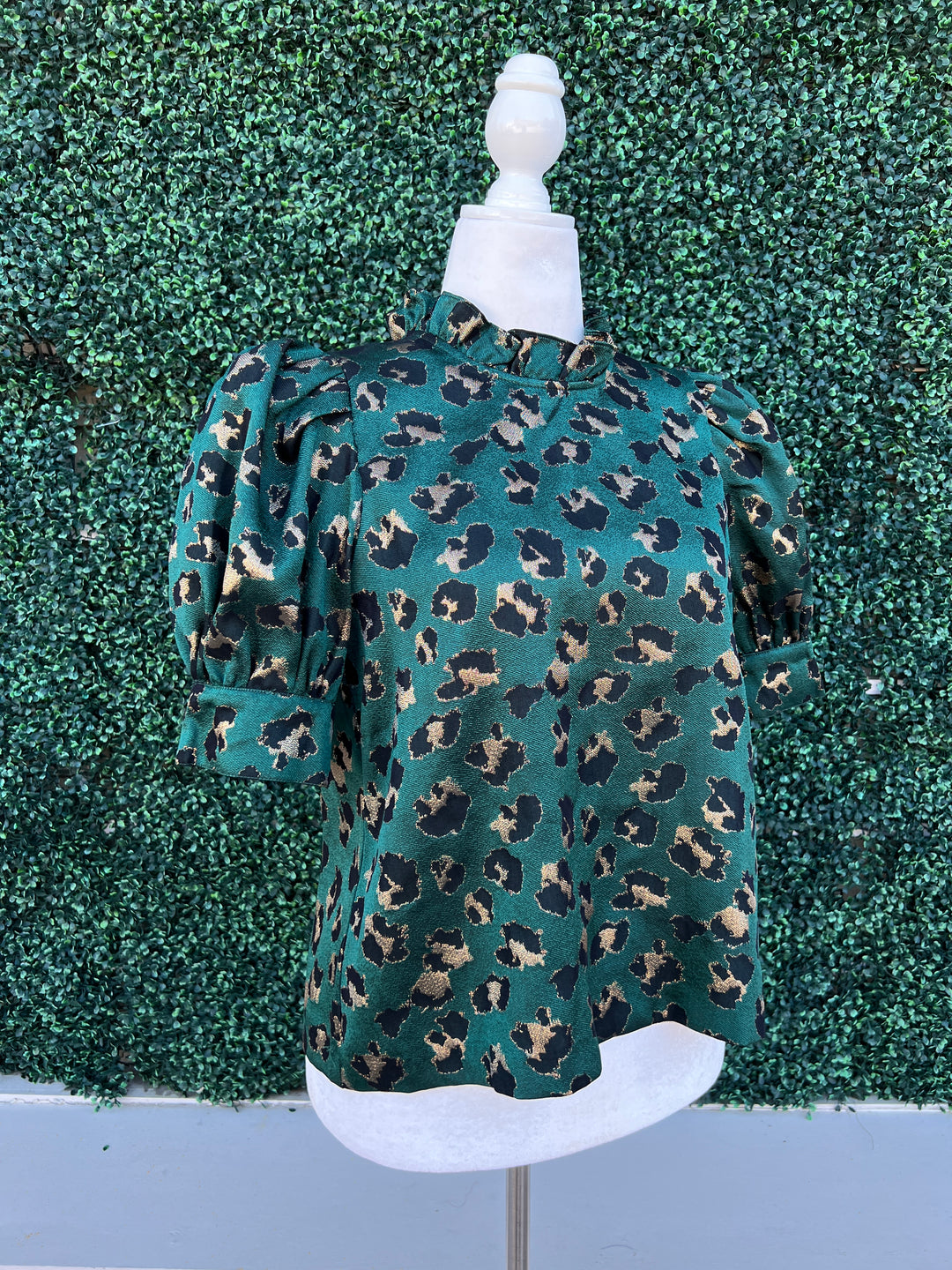 Metallic Green Gold Cheetah Print Blouse