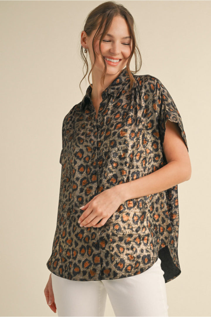 Metallic Leopard Oversized Top Online Women&