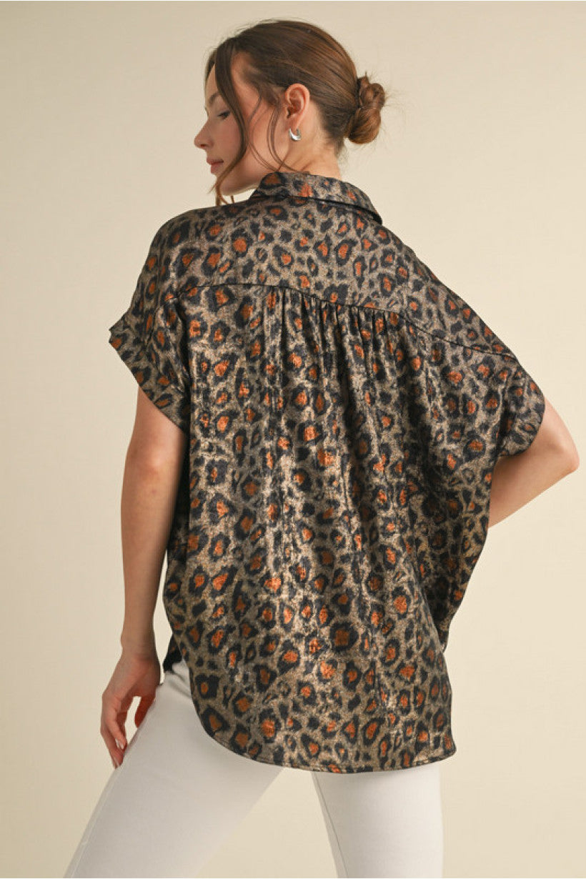 Metallic Leopard Oversized Top Online Women's Boutique Affordable back