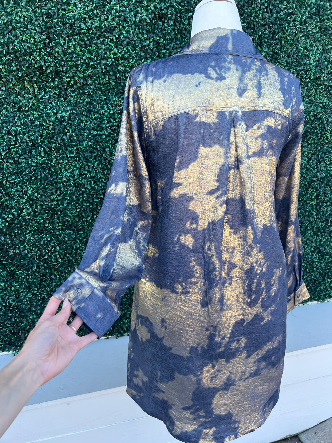 Metallic Splashed Denim Gold Shirt Dress Jodifl Southern Style boutique 