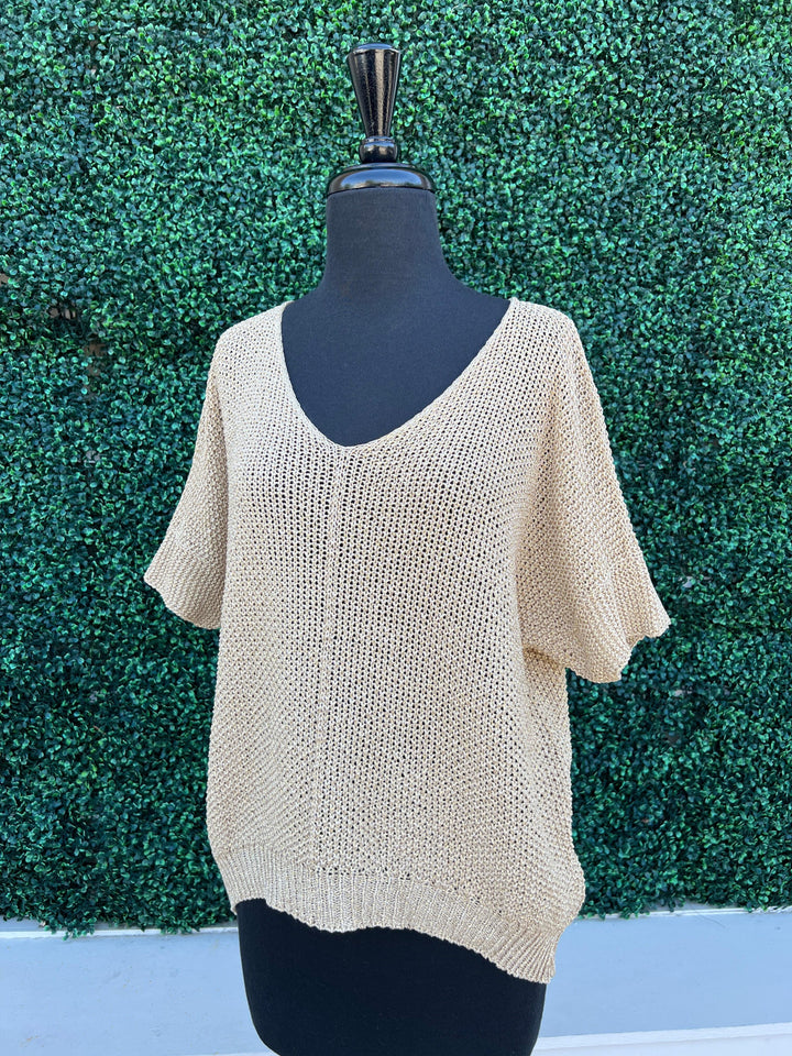 Milio Milano Inc gold metallic open knit sheer blouse holiday 2024 winter fall