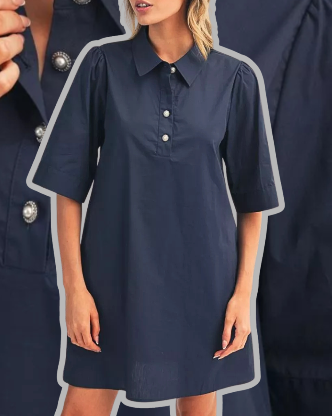 Navy Pearl Cotton Dress jodifl