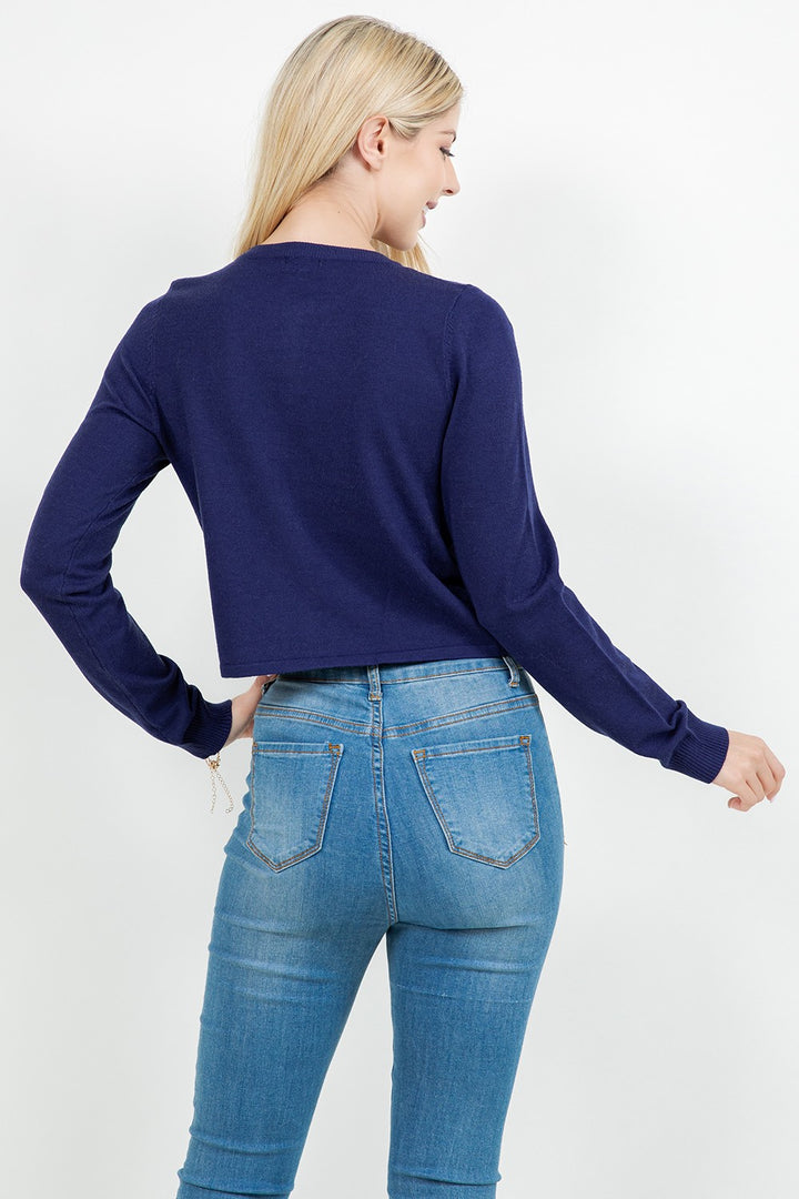Navy Short Boxy Cardigan Sweater Winter Basics Women&
