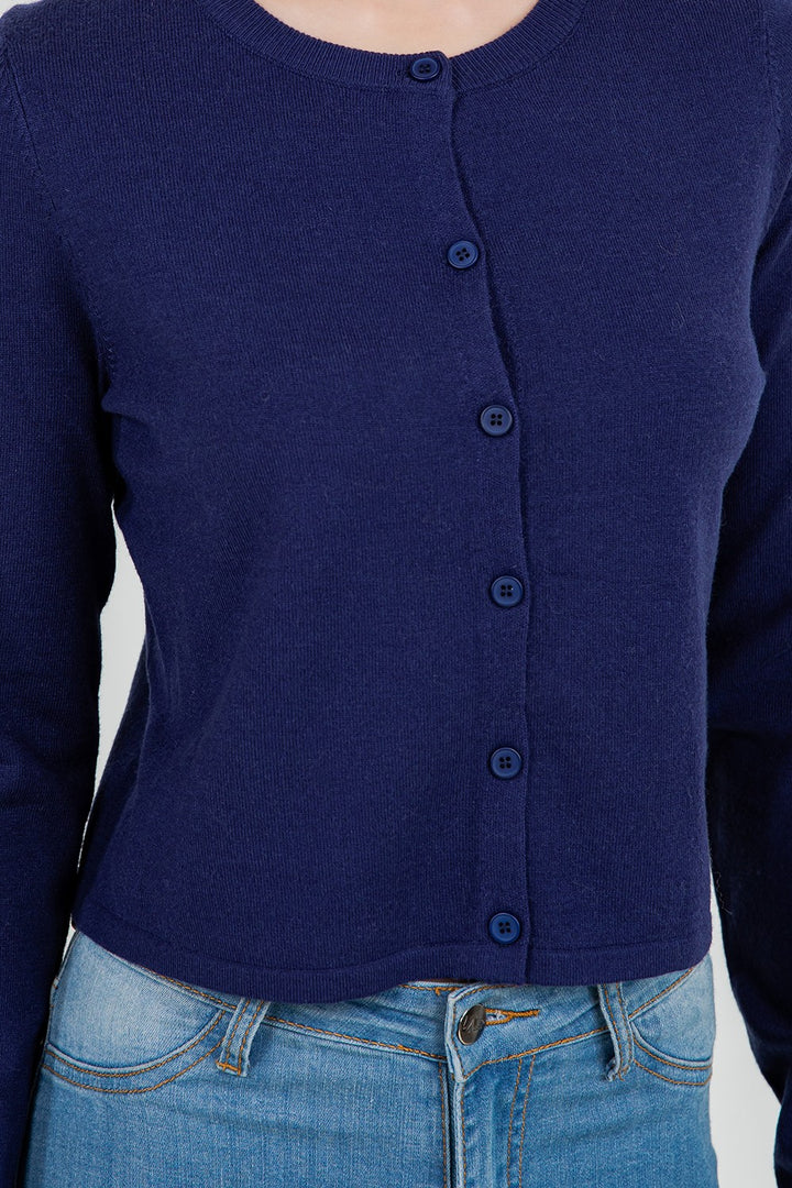 Navy Short Boxy Cardigan Sweater Winter Basics Women&