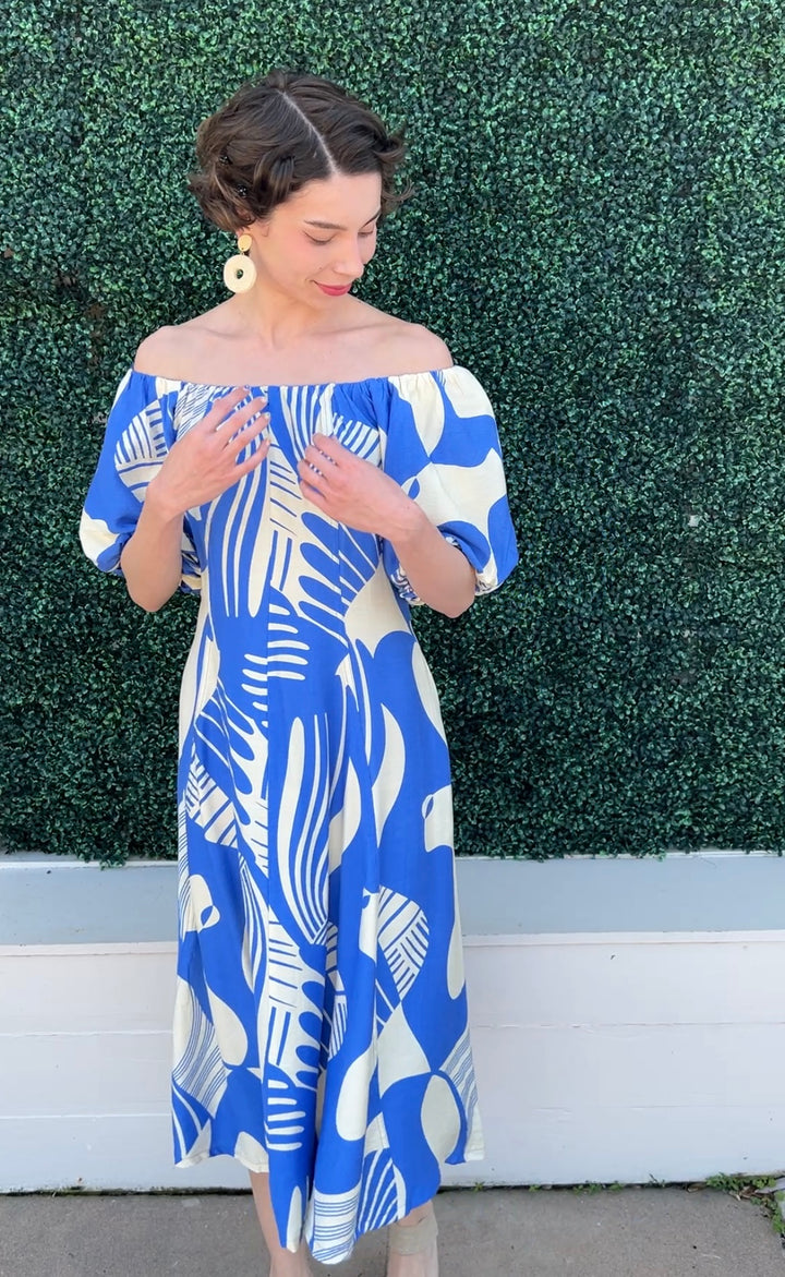 Off-the-Shoulder tropical Midi Dress Quality Women&