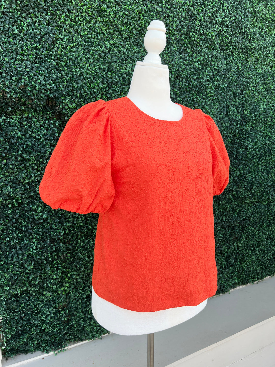 Orange Embroidered Cotton Blouse Quality Women's Boutique Clothing puff sleeves