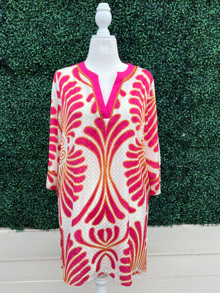 Palm Print Tunic Dress Vacation Dresses Quality Women&