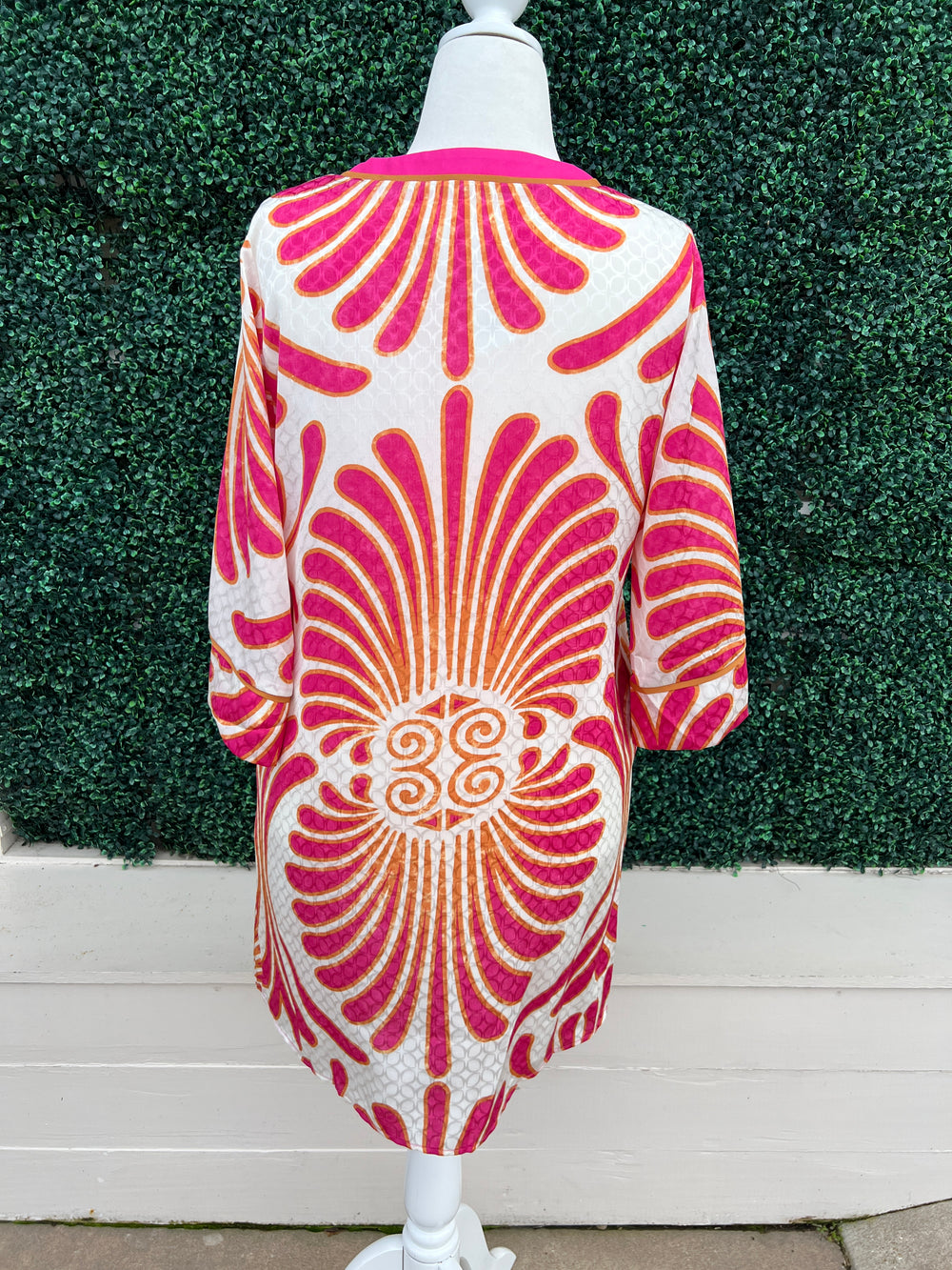 Palm Print Tunic Dress Vacation Dresses Quality Women's Boutique back white pink orange