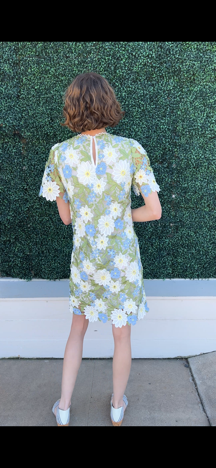 Pastel blue green white Flowers Lace Dress Easter Dresses Women 50 Plus Style