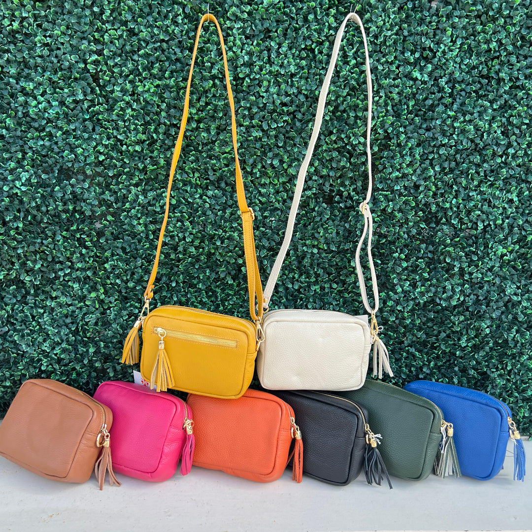 Pebble Leather Tassel Crossbody