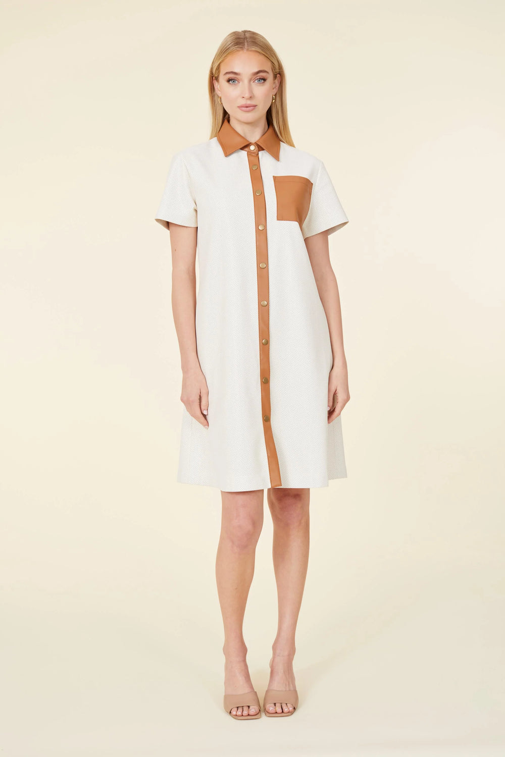 Perforated Pleather Shirt Dress jacket Quality Women's Boutique Clothing