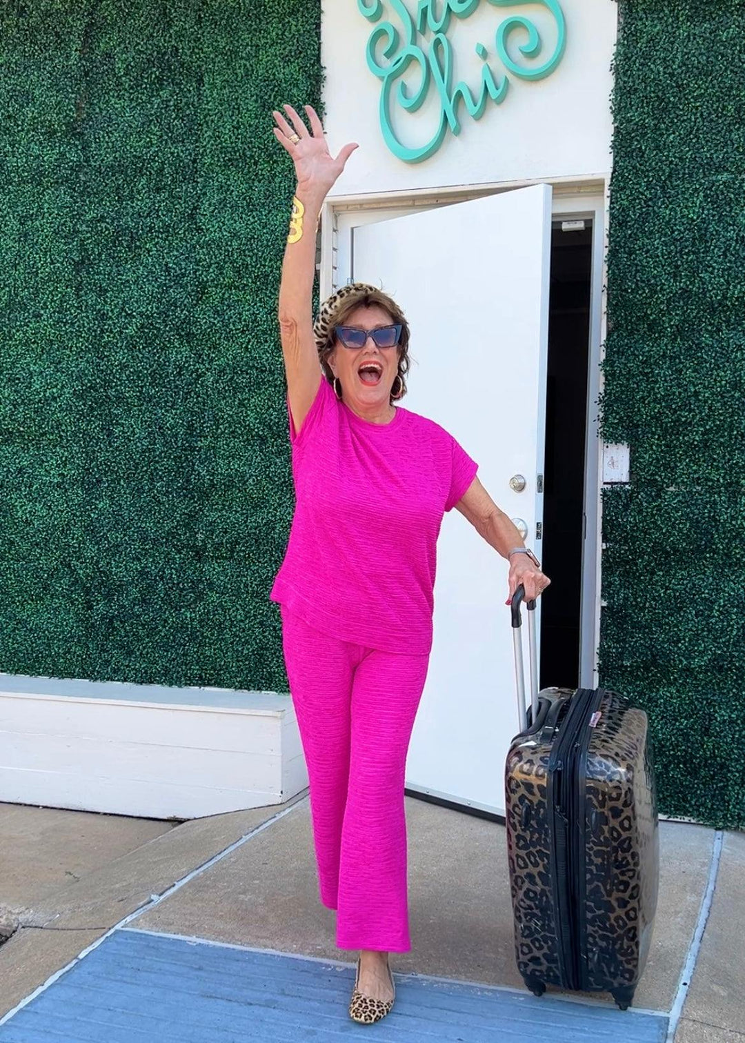 Pink Textured Athleisure Pant travel in style set comfy and cute