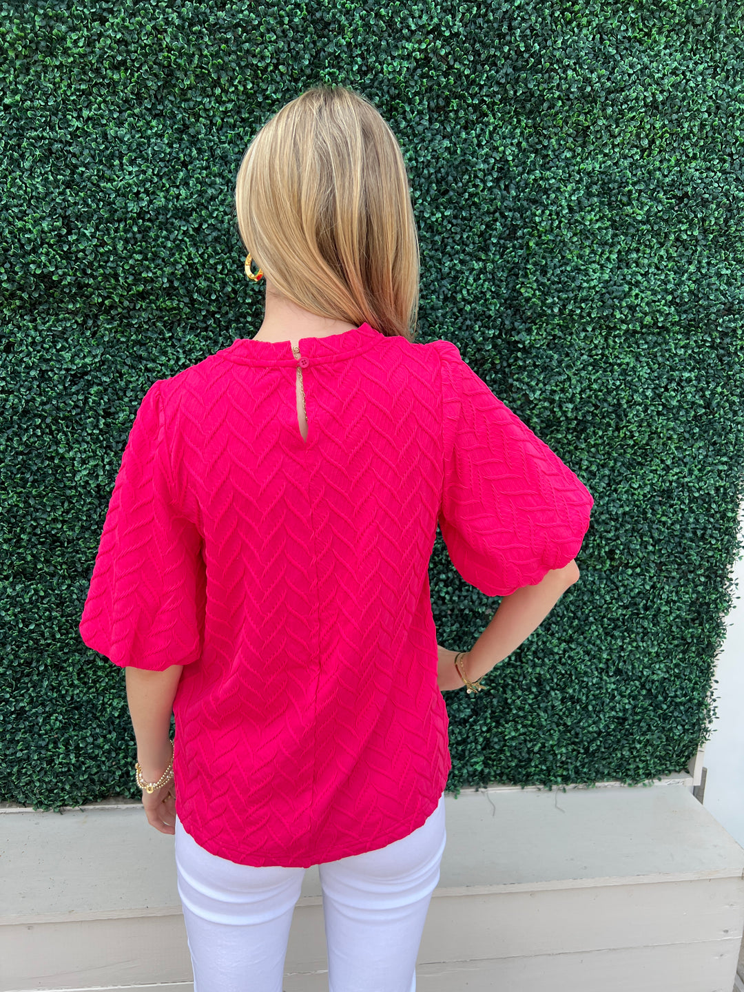Pink Textured Bubble Sleeve Tee Best Online Women&