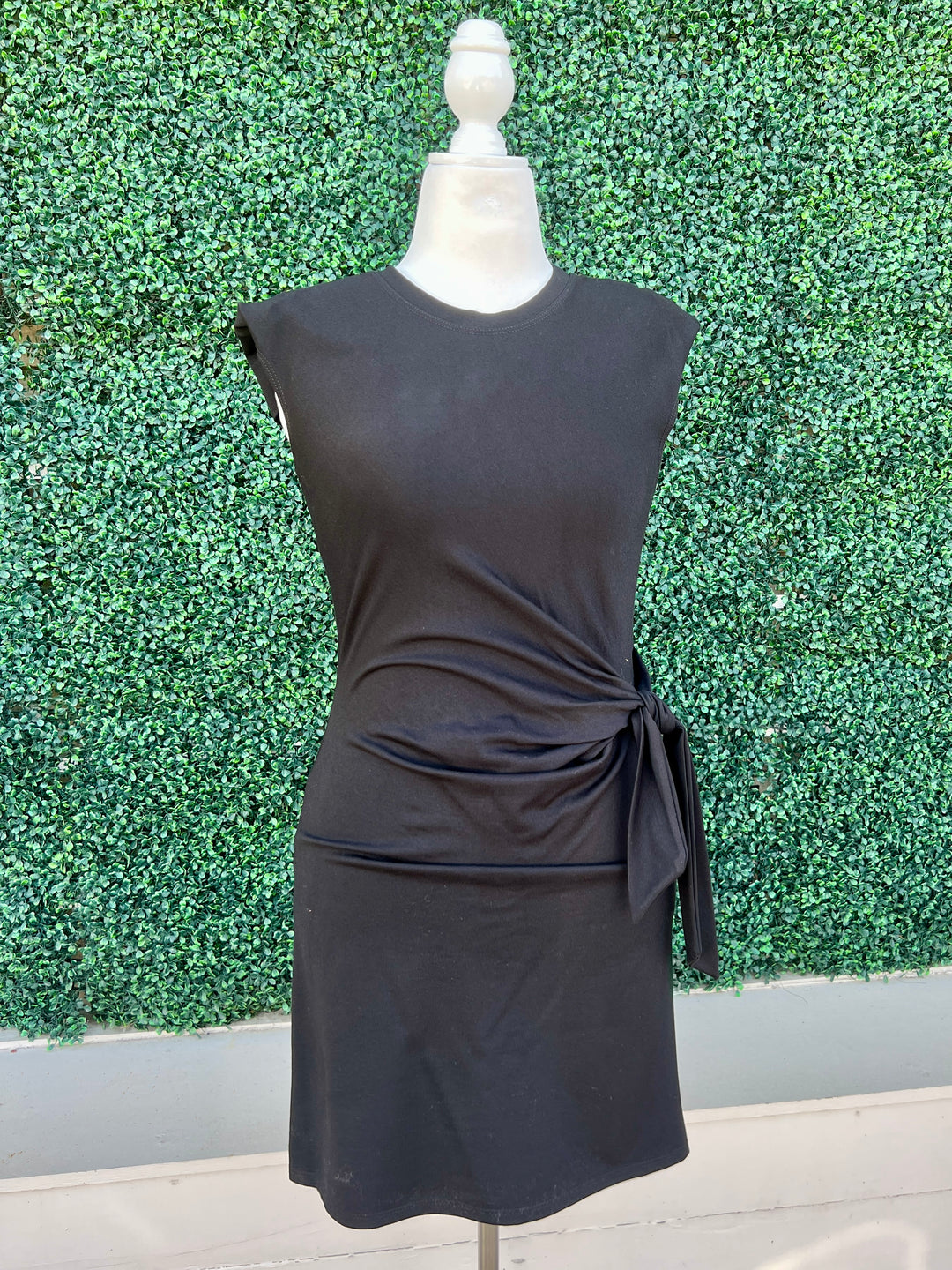 Ponte Knit Side Tie Black Dress Made in USA Women's Boutique