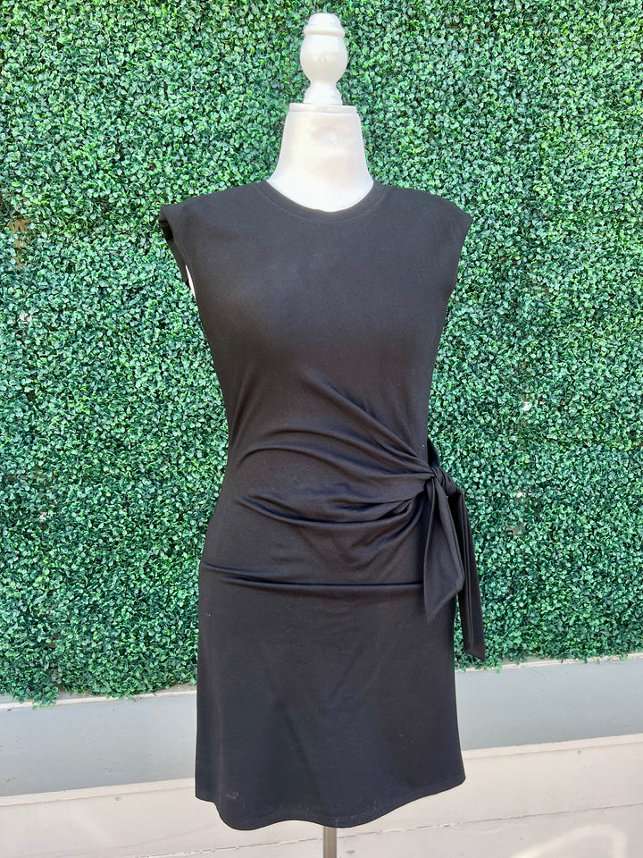 Ponte Knit Side Tie Black Dress Made in USA Women's Boutique
