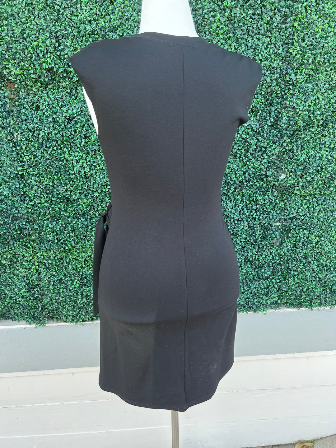 Ponte Knit Side Tie Black Dress Made in USA Women's Boutique back