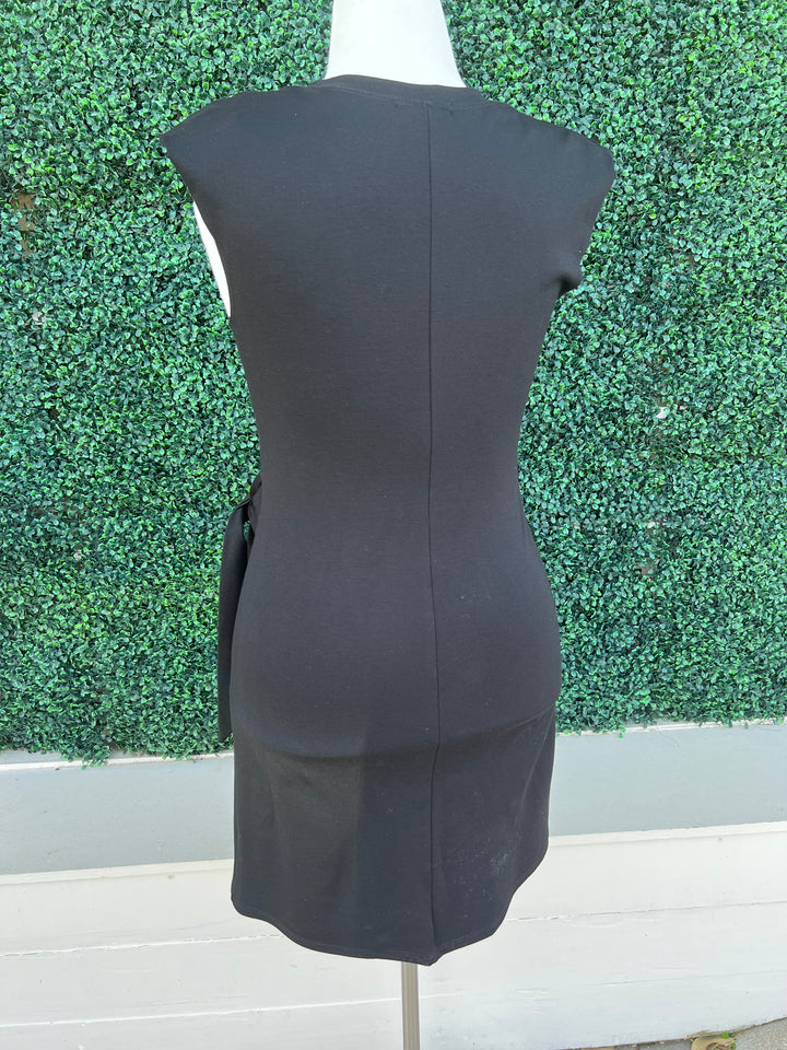 Ponte Knit Side Tie Black Dress Made in USA Women's Boutique back