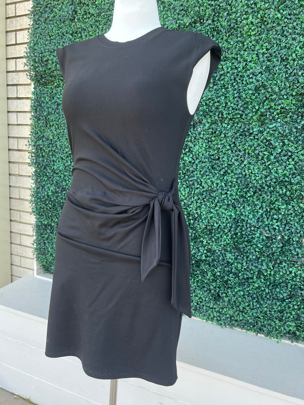 Ponte Knit Side Tie Black Dress Made in USA Women's Boutique side