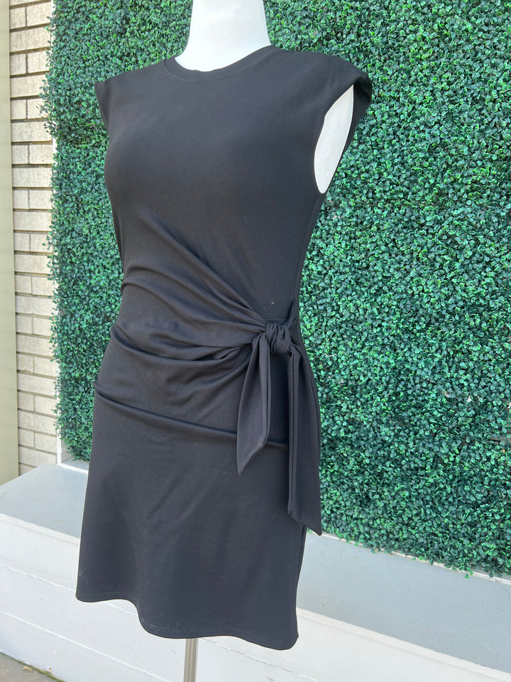 Ponte Knit Side Tie Black Dress Made in USA Women's Boutique side