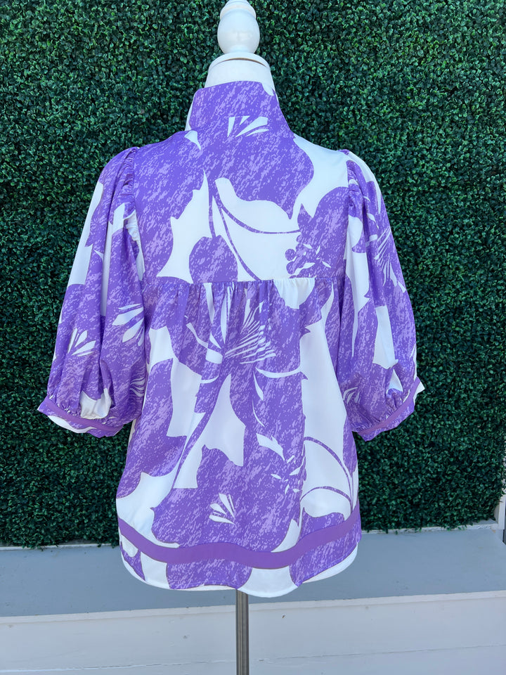 Purple Abstract Floral Blouse Quality Women&