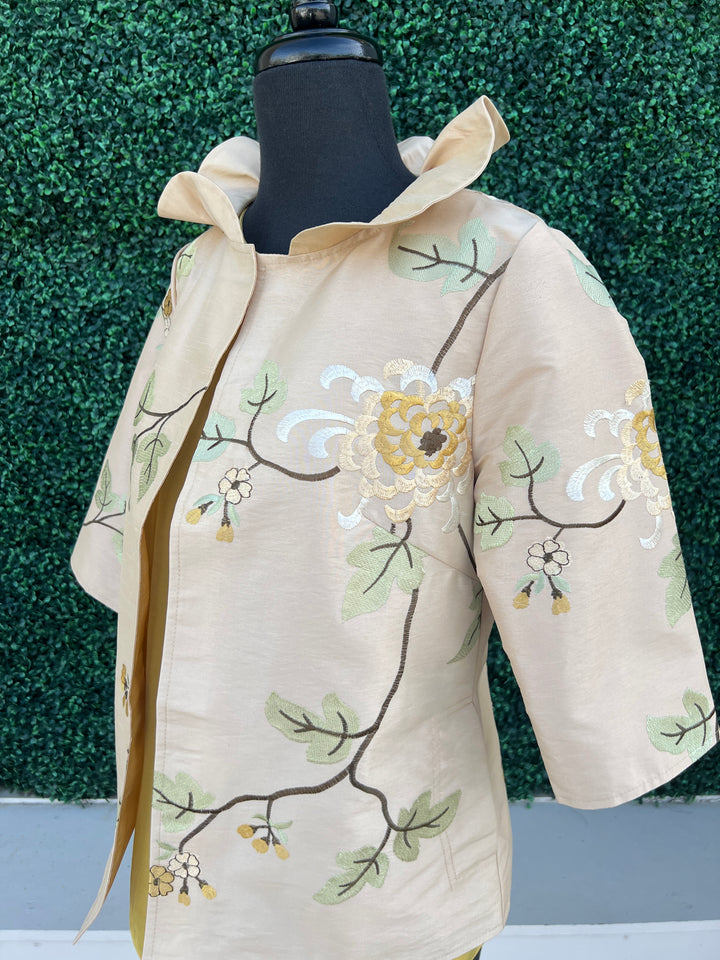 Ruffle Collar Embroidered Jacket Fab Over 60 Women&