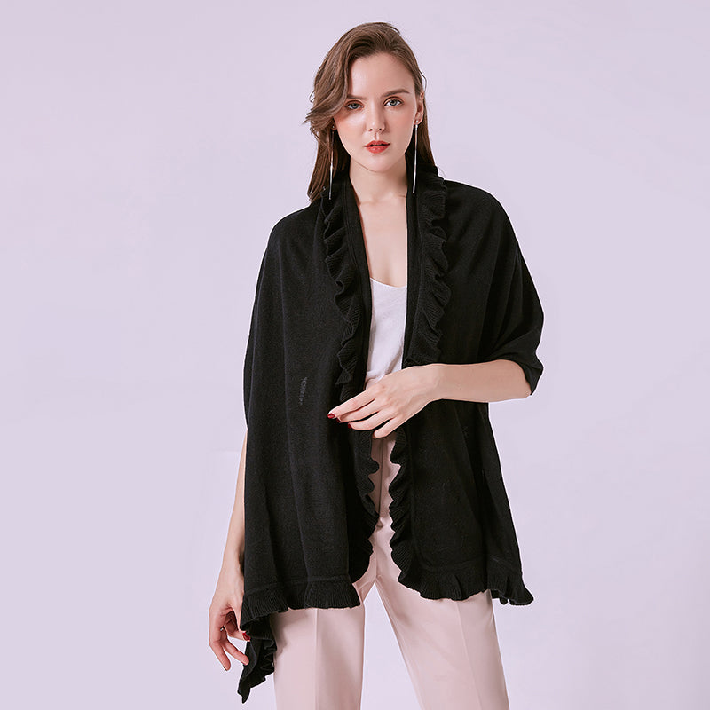 Ruffled Acrylic Shawl black womens boutique