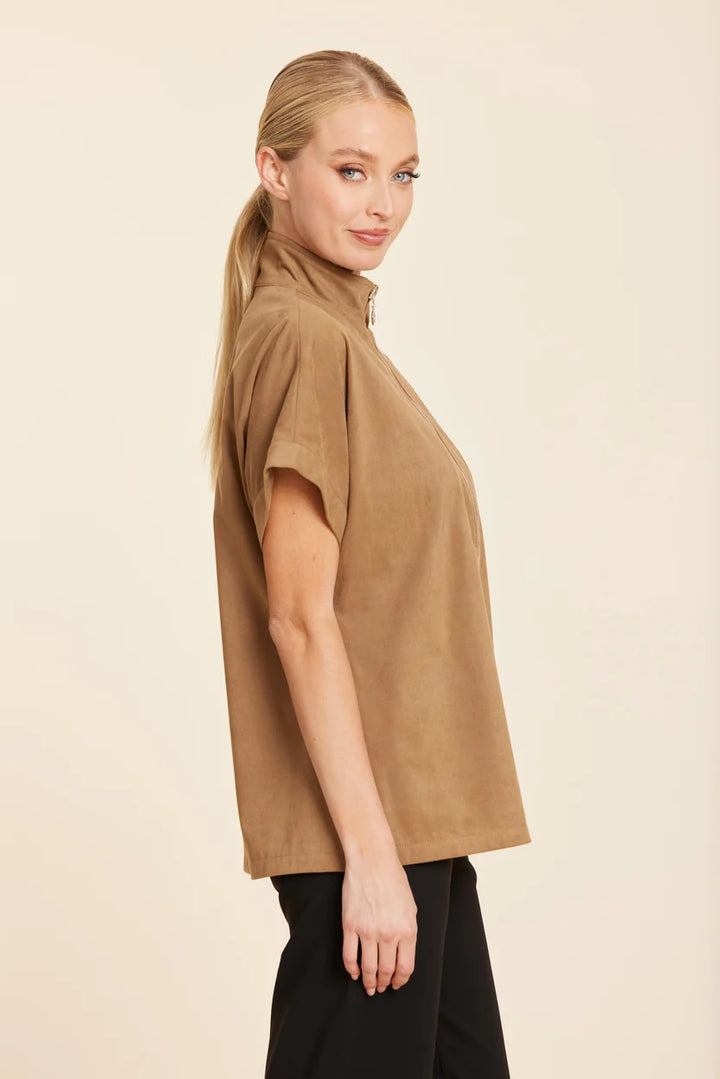Faux Suede Half Zip Top