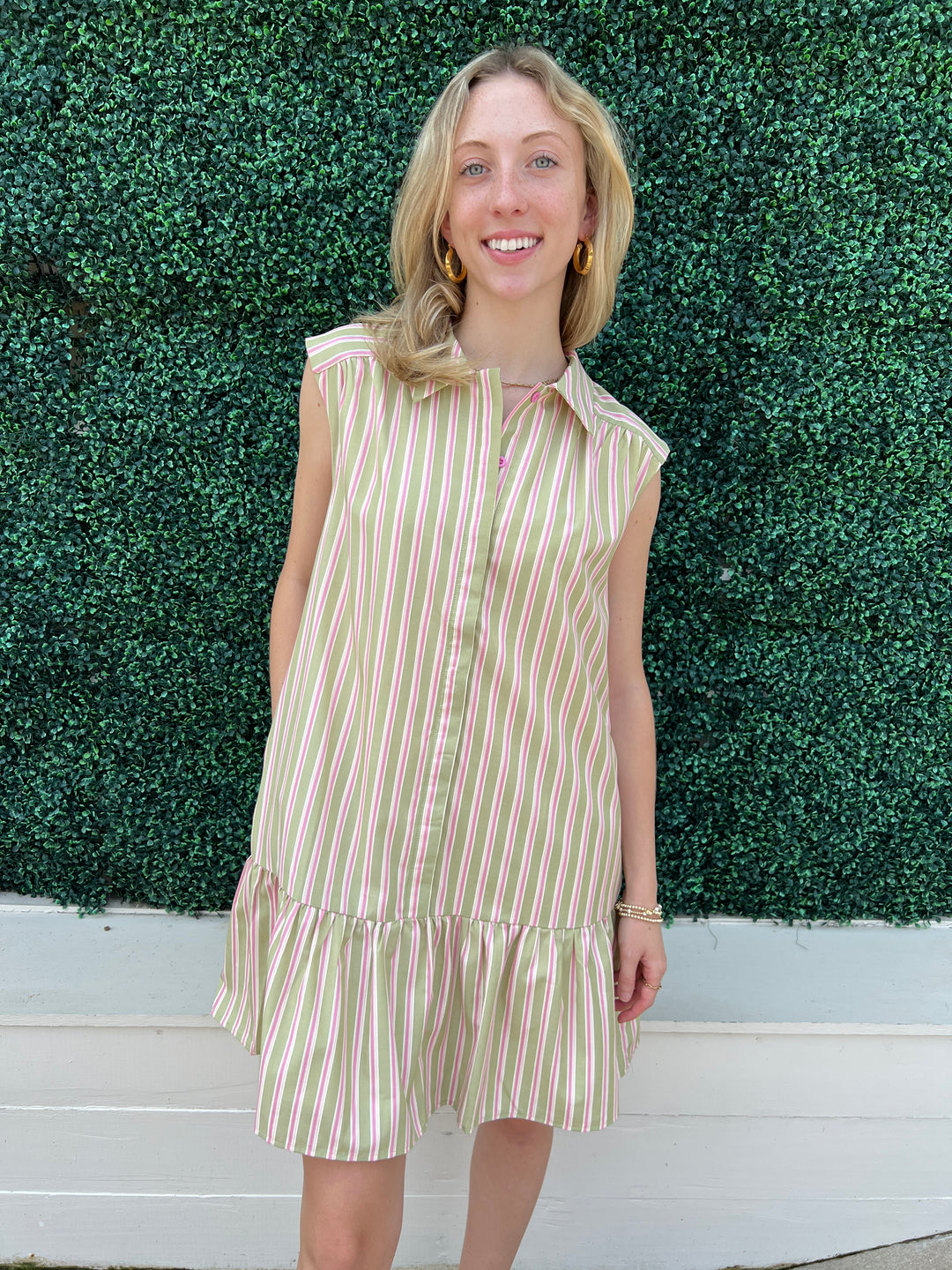Sage & Blush vertical Stripe Shirt Dress Best Online Women's Boutique