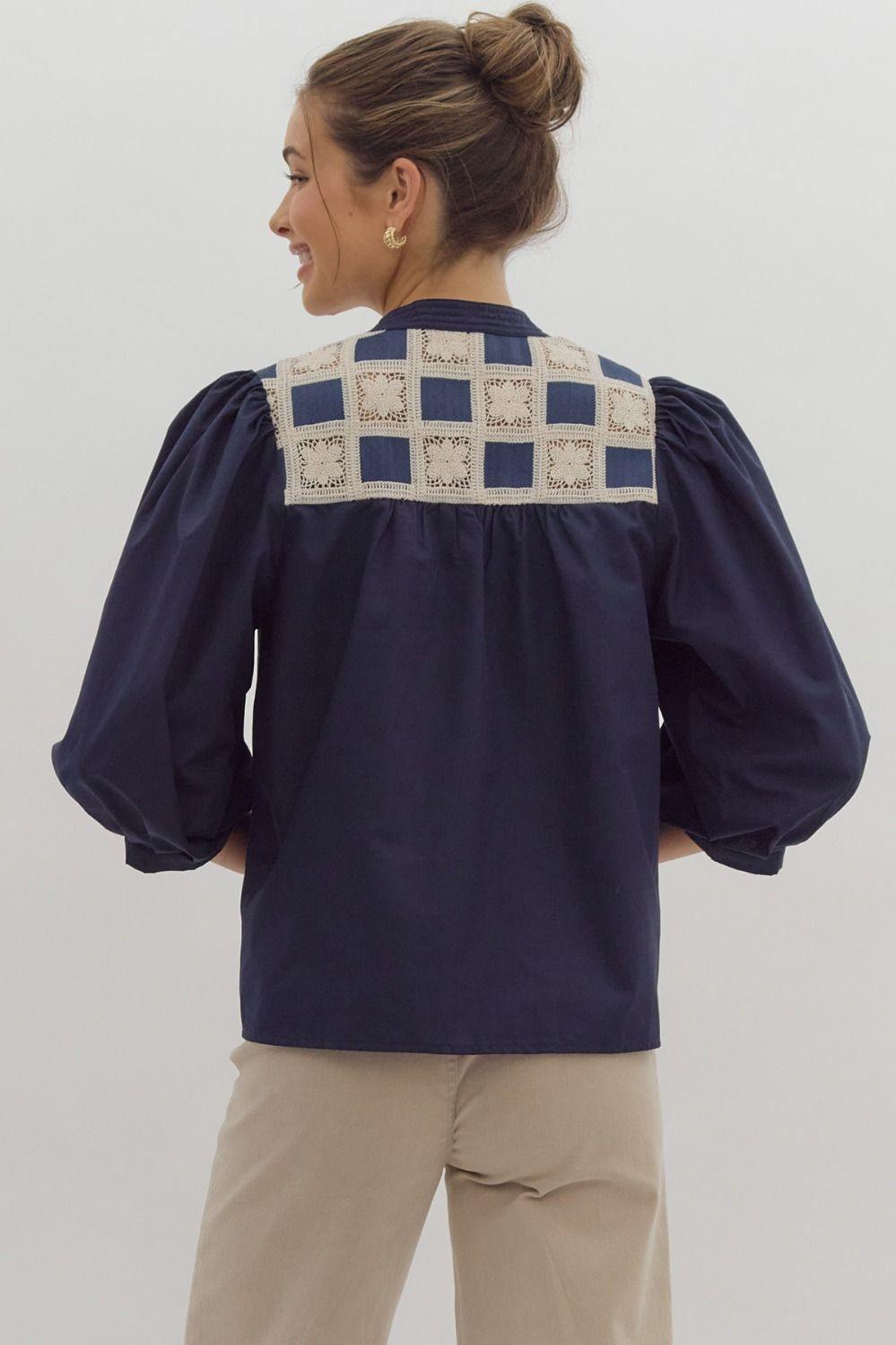 Sailor core Style Tops and blouses womens trendy online boutique fall winter 2024 navy and cream v neck long sleeve