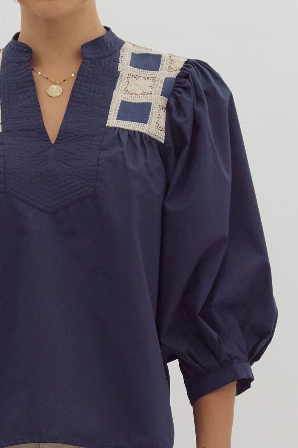 Sailor core Style Tops and blouses womens trendy online boutique fall winter 2024 navy and cream v neck long sleeve entro brand