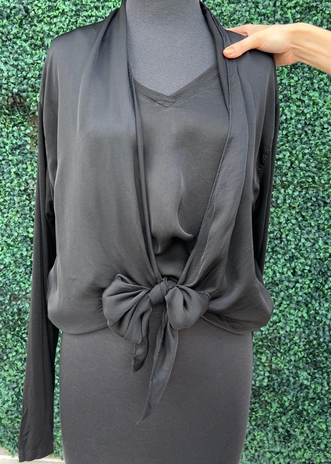 Satin & Knit Tie Cardigan lightweight layering piece Milio Milano Inc black