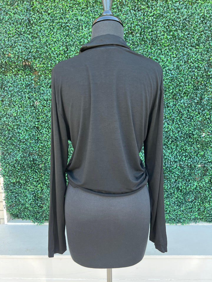 Satin & Knit Tie Cardigan lightweight layering piece Milio Milano black back knit