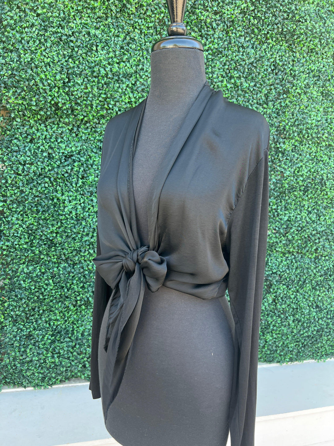 Satin & Knit bow Tie Cardigan lightweight layering piece Milio Milano 