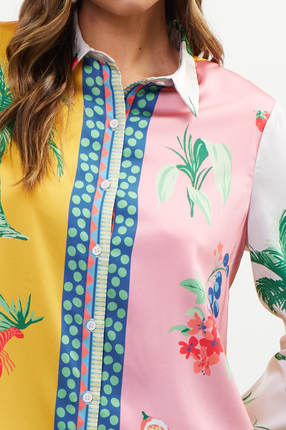 Satin Tropical Scarf Top Matching Pants Vacation Outfit crawfish floral strawberry boarder print