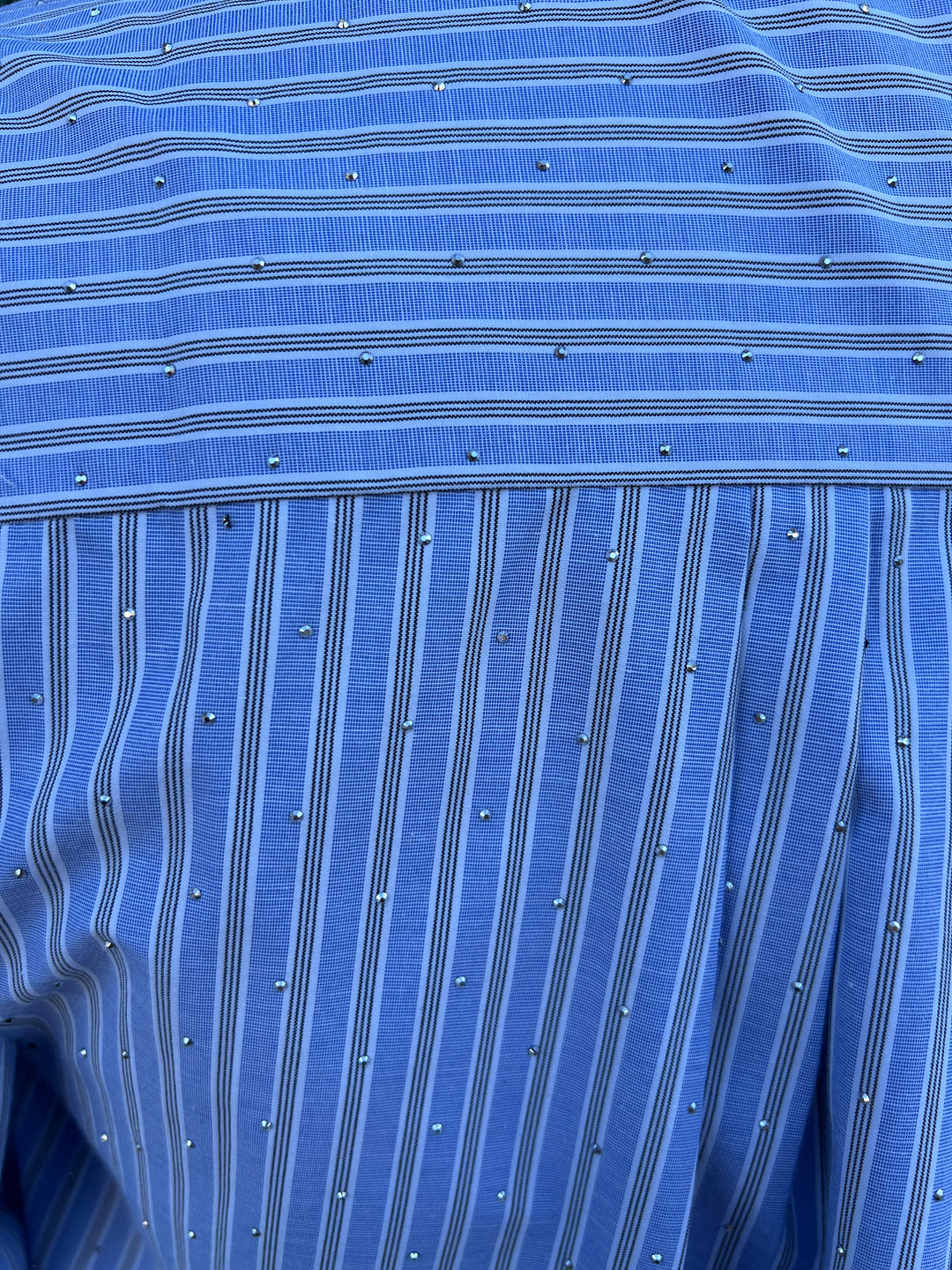 Sequin Blue Pinstripe Button Up High End Women's Online Boutique
