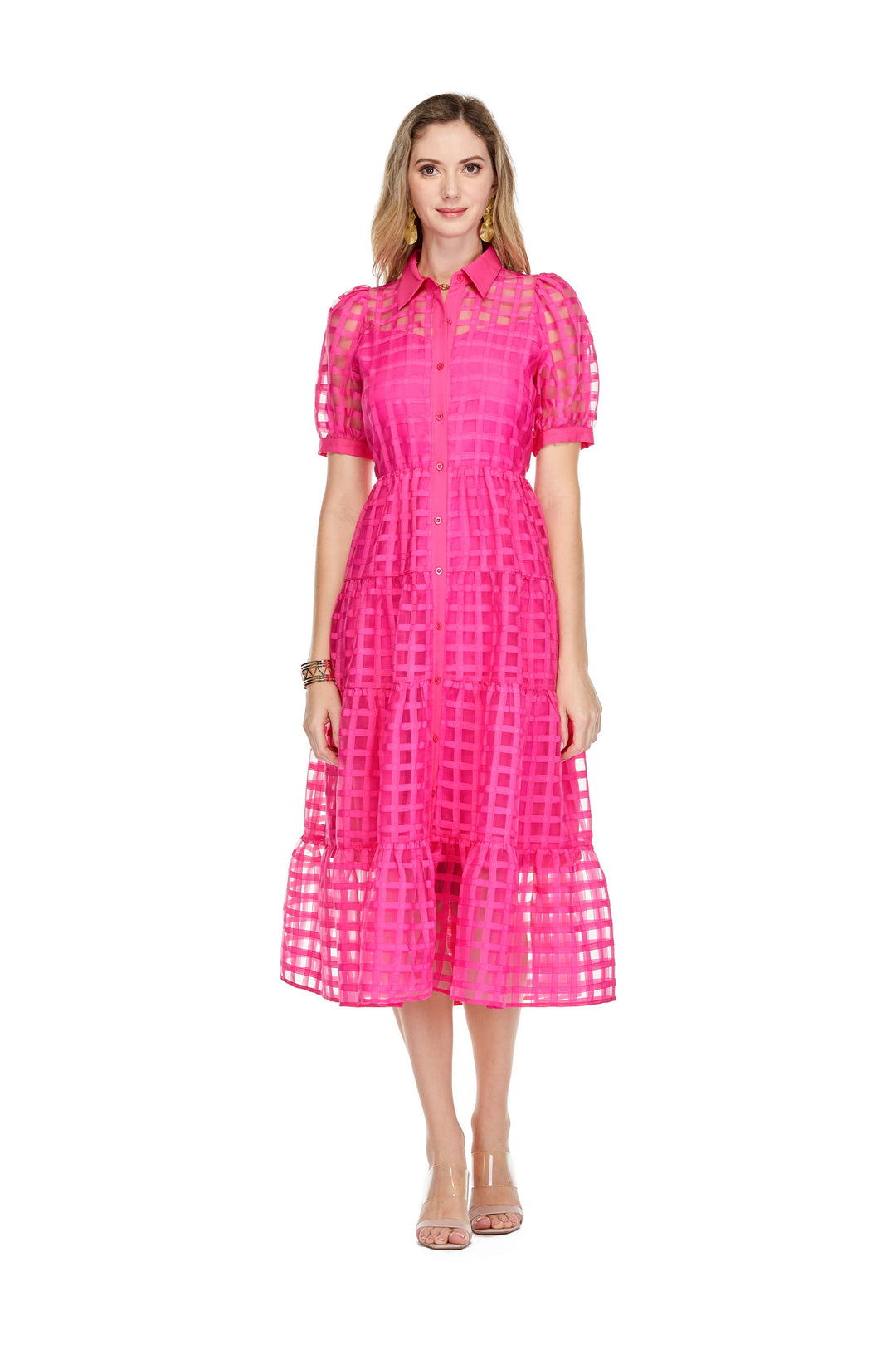 Sheer hot  Pink Check Maxi High End Women&
