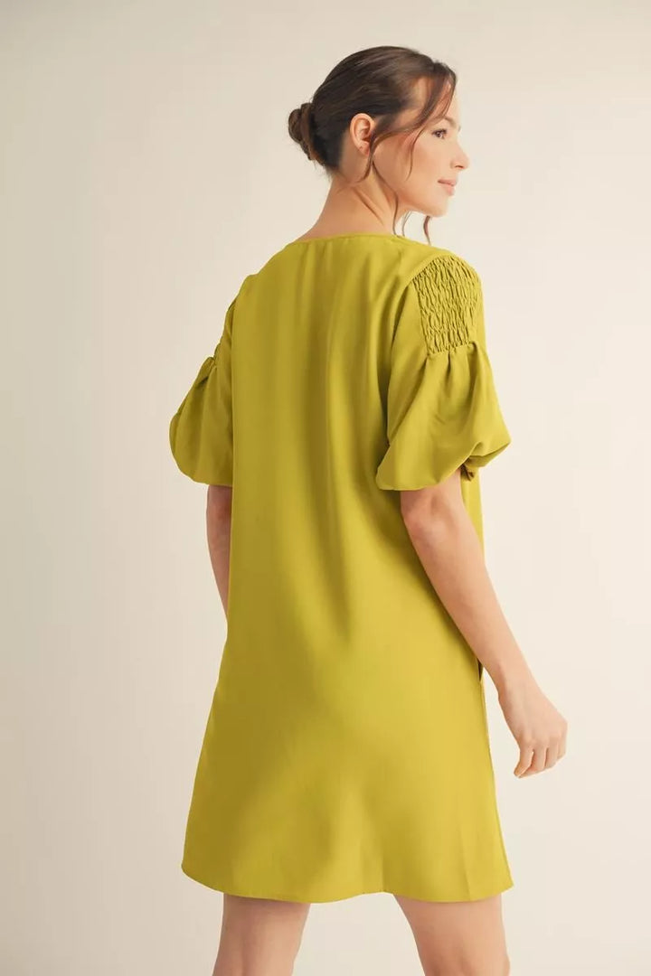 Shirred Short Sleeve puff Sheath Jodifl Women&