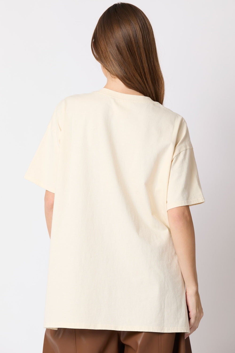 Faux Leather Star Studded Tee cream cotton and bronze studs HLSR rodeo houston texas shirt